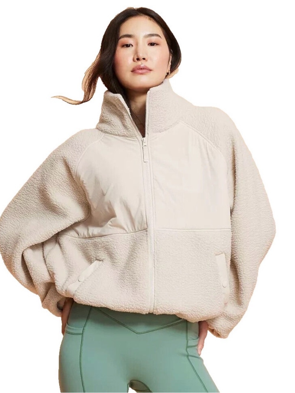 Blogilates Cream Sherpa Fleece Full Zip Jacket Size L Athleisure